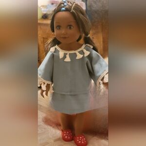 Doll Clothes 4 Piece Set Zip Top, Shorts, Skirt, Shoulder Wallet